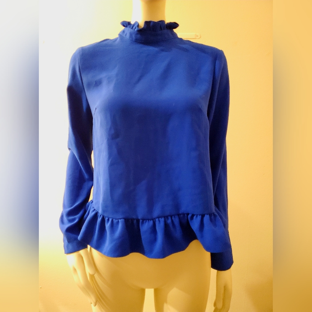 Code X Mode Ruffle Neck And Hem Trim Long Sleeve Vibrant Blue Size Small